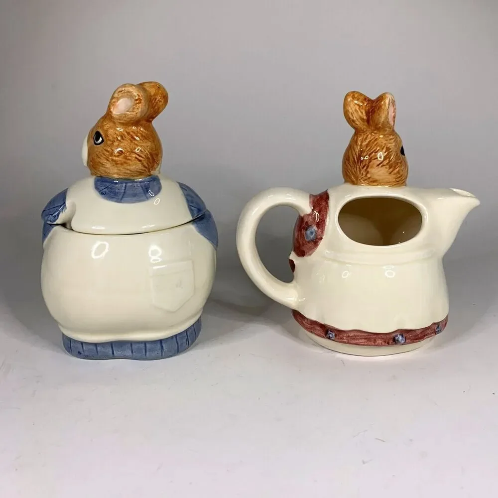 Otagiri EK Brown Bunny Rabbit Sugar Creamer Hand Painted Japan Vintage Easter